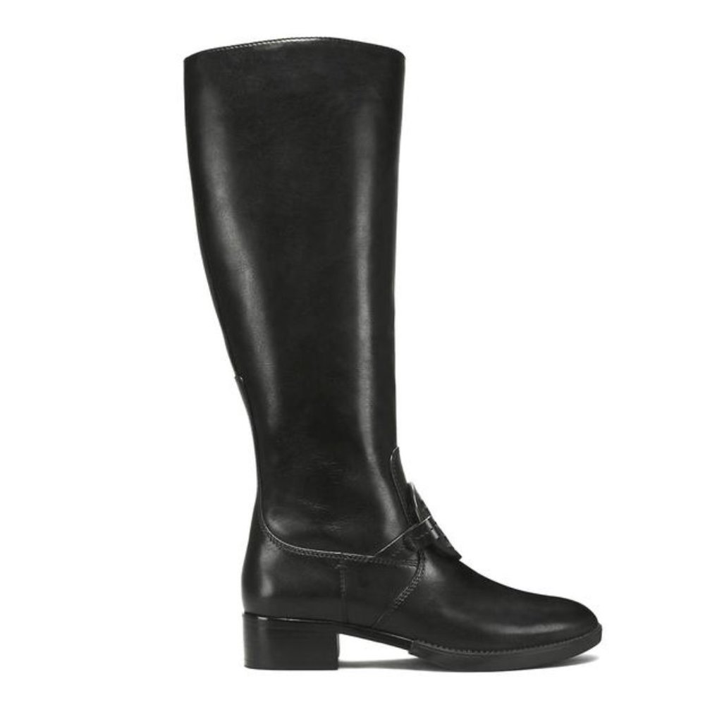 Black Leather Tory Burch Miller Pull-On Below The Knee Boots - Picture 2 of 10